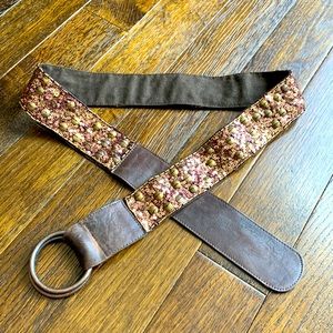 Brown Leather and Sequin Studded Belt L